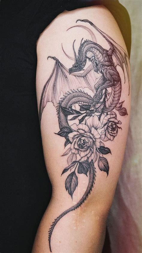 Rose and dragon | Dragon sleeve tattoos, Dragon tattoo for women, Dragon tattoo designs