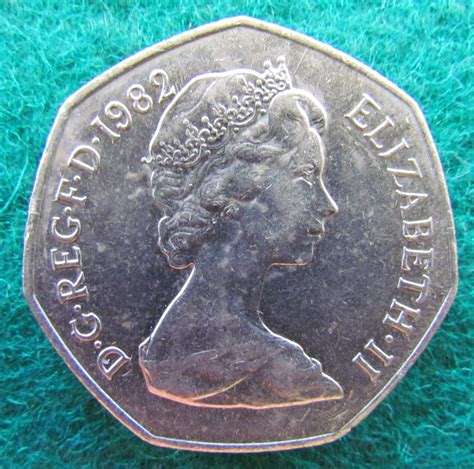 GB British UK English 1982 50 New Pence Queen Elizabeth II Coin ...