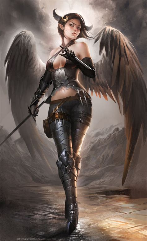 Fallen by Sakimichan | Fantasy girl, Angel art, Warrior woman