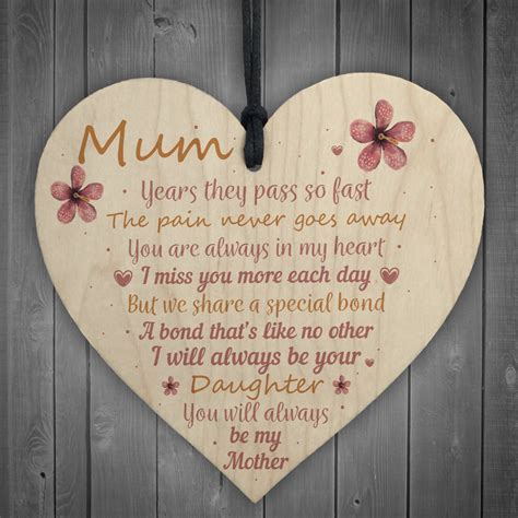 Mum Garden Memorial Gift Wooden Heart Grave Plaque Gifts For Mum