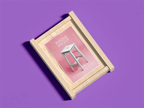 a wooden box with an advertisement on the lid for a stool and side table against a purple background
