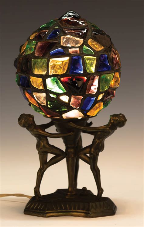 Art Deco Leaded Chunk Glass Lamp with Women | Cottone Auctions