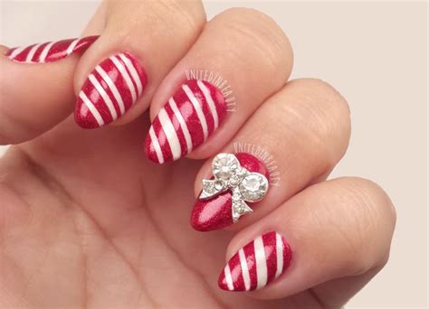 United In Beauty: Candy Cane Striped Nail Art - 12 Days of Christmas Holiday Manicures Day 9