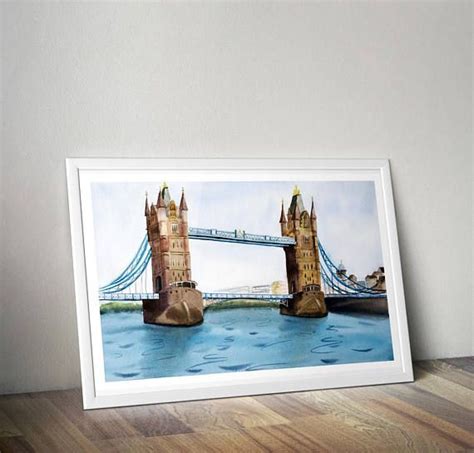 London painting ORIGINAL Watercolor Tower Bridge art England cityscape living room wall decor ...