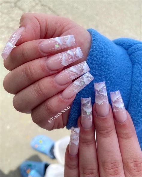 42 Hottest Acrylic Spring Nail Designs — Fluffy Cloud Nail Design