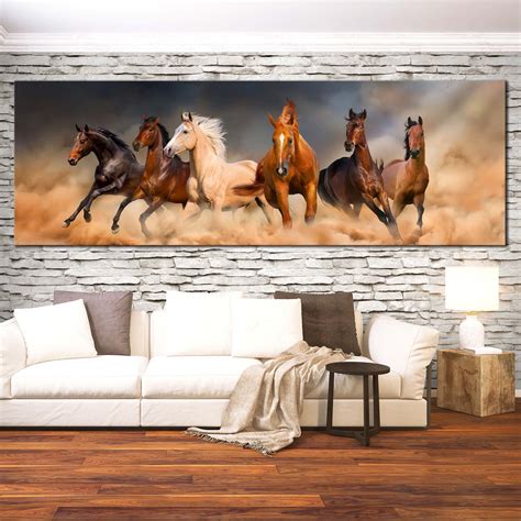 Running Horses Canvas Wall Art, White Brown Horses Herd Canvas Print ...