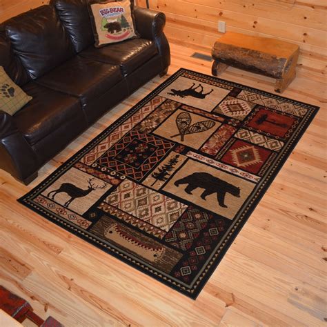 Lodge King Patchwork Rustic Bear Area Rug - Bed Bath & Beyond - 12420108 | Rustic area rugs ...