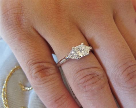 Princess cut & trillions three stones engagement ring. | Etsy