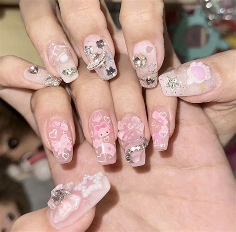 xiaohongshu long nails inspo cute kawaii pink sanrio aesthetic chinese ...