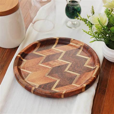 Chevron Pattern Wood Round Tray| Wooden Serving Tray| Decorative Tray ...