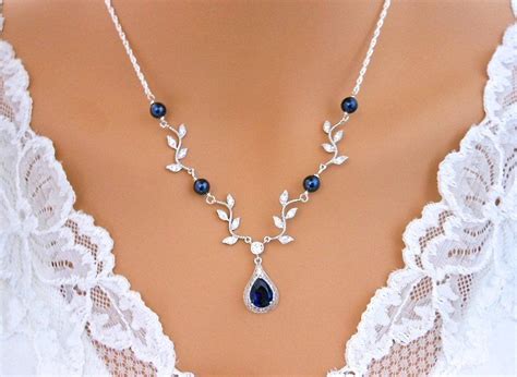 Navy BLUE Wedding Necklace VINE Necklace Sapphire Blue Y Bridal Jewelry ...