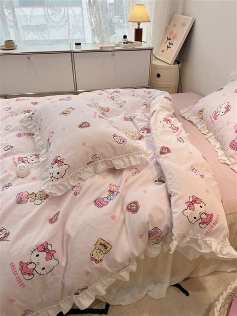 Cute Cartoon Cat Cotton Duvet Cover Set Bedding Set, Pink Blue Kitten ...