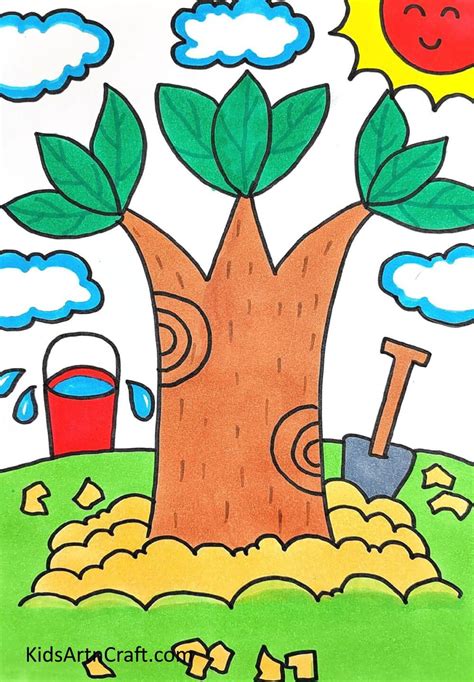 World Environment Day Tree Drawing for Kids - Kids Art & Craft