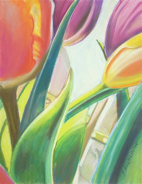 Tulips Pastel Painting, Orange and Purple Tulip Original Drawing ...