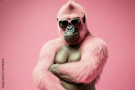 Pink gorilla with sunglasses. Generative AI Stock Illustration | Adobe ...