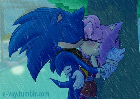 Kissing in the rain by E-vay | Sonic and amy, Sonic art, Sonic fan art