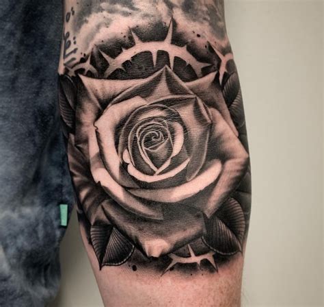 A Rose with Thorns displayed in Photo Realistic Blackwork. #tattoos # ...