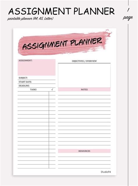 Printable assignment planner | Assignment planner, Diy stationery, Unique items products