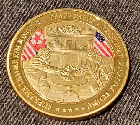 Donald Trump Gold Kim Jong Un Coin Summit Meeting USA Nukes Americana Singapore - Picture 7 of 12