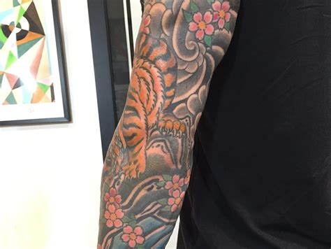 Traditional Japanese Tiger Tattoo Sleeve