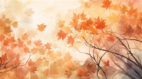 Premium AI Image | Autumn background with watercolor leaves on top in the style of light orange ...