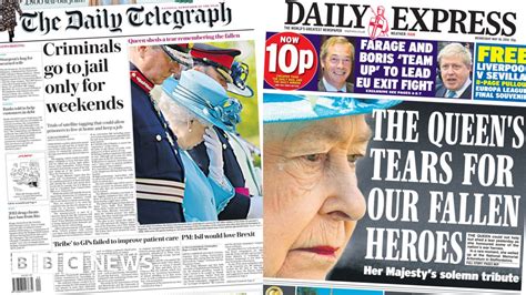 Newspaper headlines: Weekend jails, MPs' 'trysts' and Queen's tears for fallen heroes - BBC News