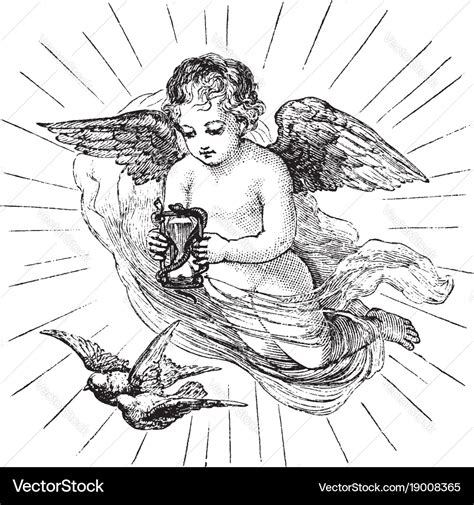 Cherub with hourglass vintage Royalty Free Vector Image