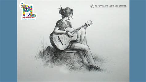 How to draw girl playing guitar pencil sketch and shading // Pencil art ...