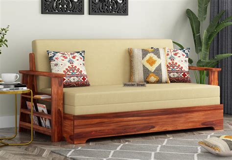 Buy Della Sofa Cum Bed With Armrests (Honey Finish) Online in India ...