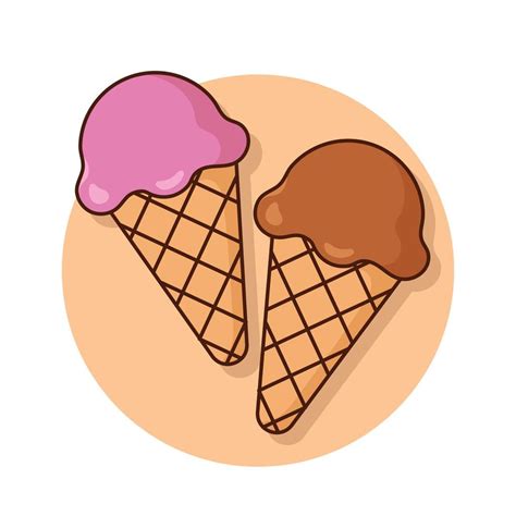 Cute ice cream scoop cartoon icon vector. Strawberry and chocolate ...