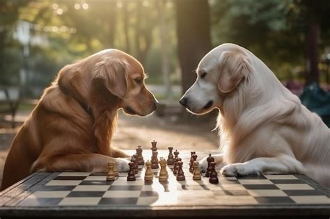 Premium Photo | Two dogs playing chess in a park