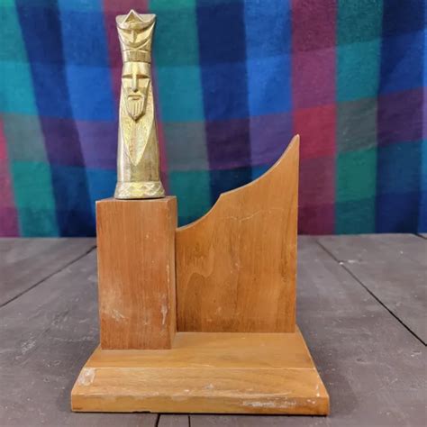 VINTAGE KING CHESS Piece Trophy Wood Base w/ Metal Topper 1970s £32.02 ...