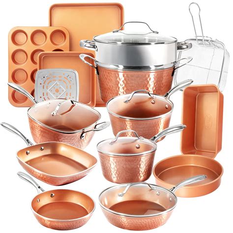 Gotham Steel Hammered Copper Collection – 20 Piece Premium Cookware & Bakeware Set with Nonstick ...