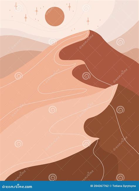 Abstract Terracotta Sunset Desert Dunes Landscape. Modern Boho Decor Wallpaper Stock Vector ...