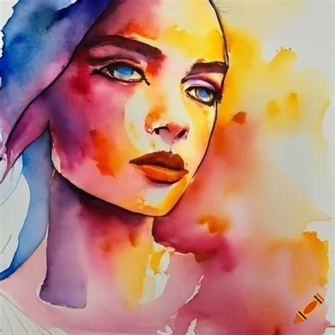 Abstract watercolor painting of a goddess at sunset on Craiyon