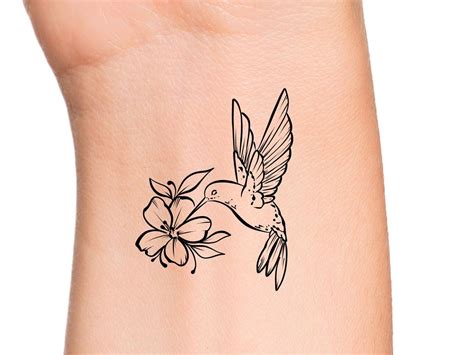 Hummingbird Flower Temporary Tattoo - Etsy