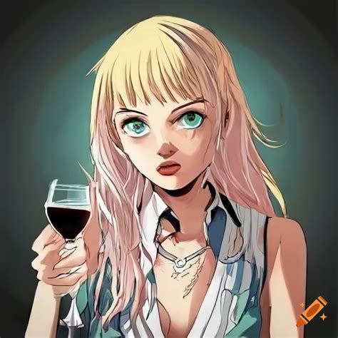 Blonde girl enjoying wine in her living room