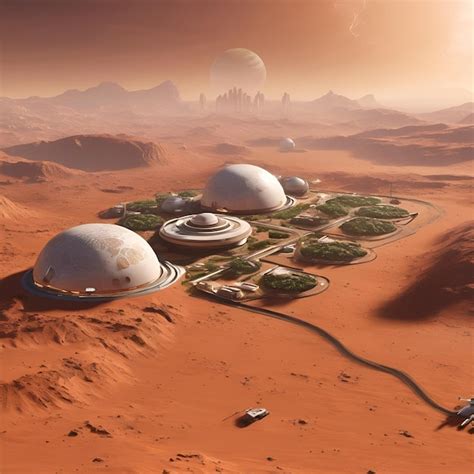 Premium Photo | A colony on Mars with domed cities and terraformed landscapes