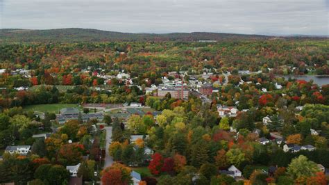 6K stock footage aerial video flying by Winthrop Grade School, small town, autumn, Winthrop ...