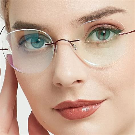 Meeshow Titanium Unisex Glasses Rimless With Diopter Round Eyeglasses ...