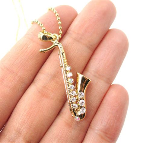 Realistic Miniature Tenor Saxophone Musical Instrument Shaped Pendant Necklace in Gold | Music ...