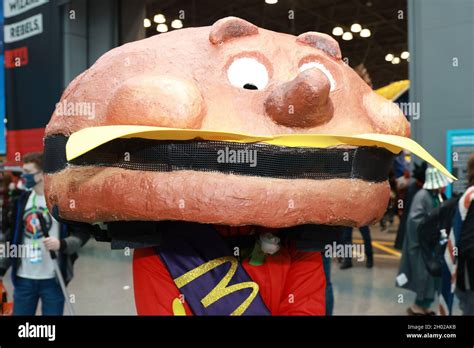 New York, N.Y/USA – 9th Oct. 2021:A cosplayer is dressed as Mayor McCheese for the New York ...