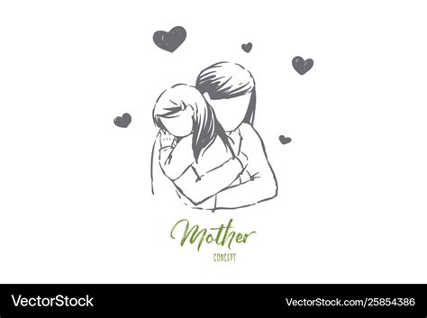 Mom hugs daughter young woman and little girl Vector Image