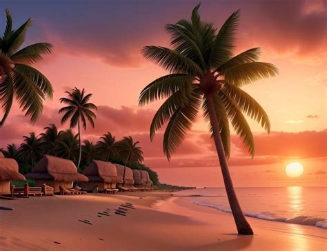 Premium AI Image | 3d animation sunset beach of wallpaper