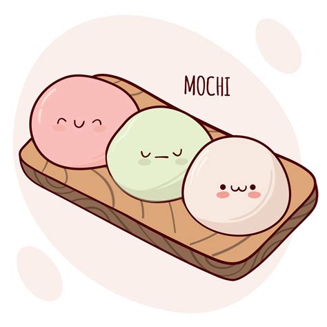 Draw funny kawaii Japan tradition sweet mochi vector illustration. Japanese asian traditional ...