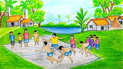 How To Draw A Scenery Of Kabaddi Games Step By Step Youtube | Drawing ...