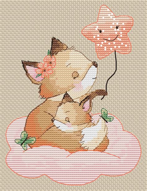 Dreamy Fox and Baby Fox Cross Stitch Pattern Nursery Cross - Etsy