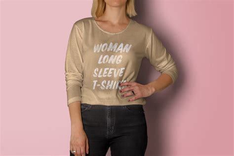 Woman Long Sleeve T-Shirt Mockup - Free Download