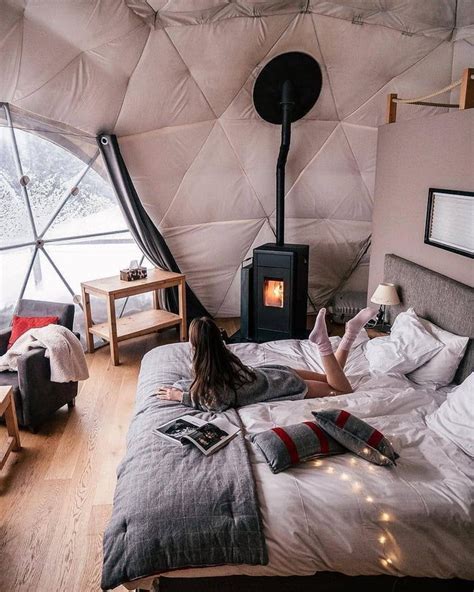 Cozy 4 season dome - stay warm with a wood stove! | Geodesic dome homes, Luxury bedroom ...