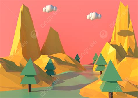 Cartoon Scene Mountain Sunset Glow Background Low Poly 3d Rendering ...